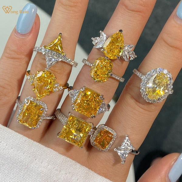 Wong Rain 925 Sterling Silver Crushed Ice Cut Lab Citrine Gemstone Ring For Women Wedding Engagement Jewelry Free Shipping