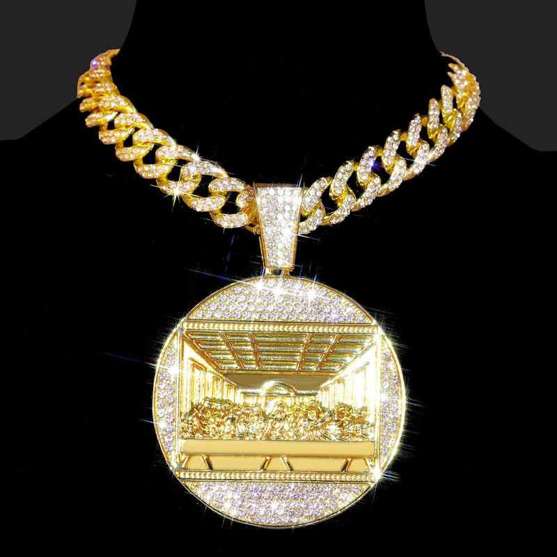 14K Gold Iced Out Full Drilling Last Supper Pendant Necklace for Men