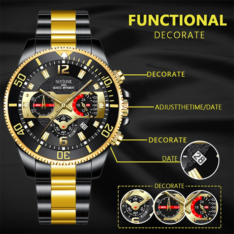 Stainless Steel Waterproof Luminous Quartz Watch for Men