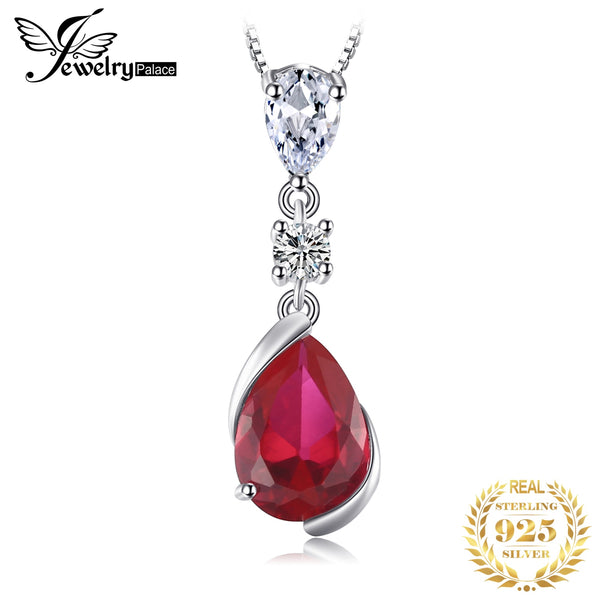 925 Sterling Silver Pendant, 2.6ct Pear Created Red Ruby, for Woman