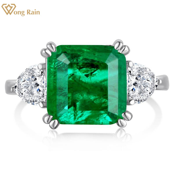 Wong Rain Vintage 925 Sterling Silver Emerald High Carbon Diamonds Gemstone Ring Wedding Engagement Fine Jewelry Wholesale