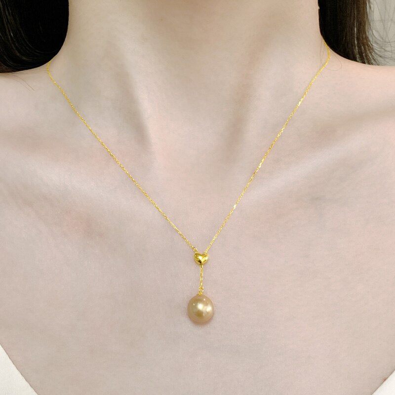 18K Gold Natural South Sea Pearl Pendant Necklace for Women