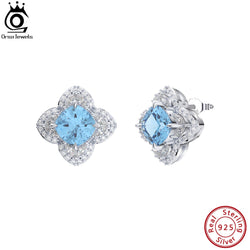 925 Sterling Silver Aquamarine CZ Stud Earrings for Women