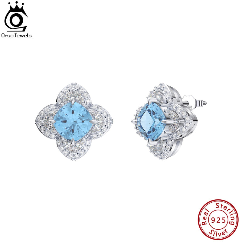 925 Sterling Silver Aquamarine CZ Stud Earrings for Women