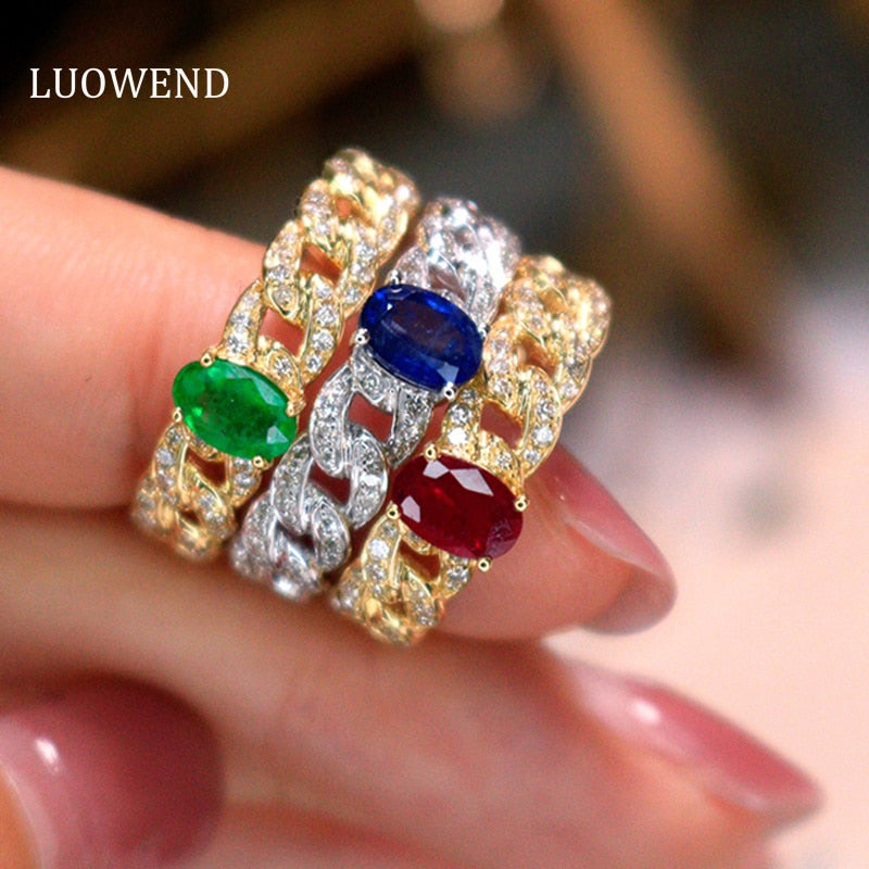 White/Yellow Gold Sapphire/Ruby/Emerald Ring for Women