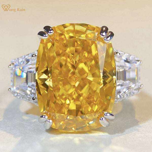 Wong Rain 925 Sterling Silver Crushed Ice Cut 12*16MM Lab Sapphire Citrine Gemstone Fine Ring for Women Engagement Jewelry