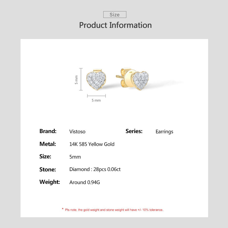 14K Yellow Gold Natural Diamond Heart Stud Earrings for Women