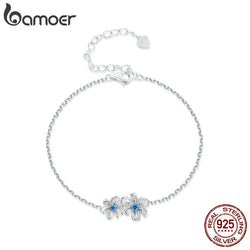 925 Sterling Silver Blue Zircon Flower Bracelet for Women