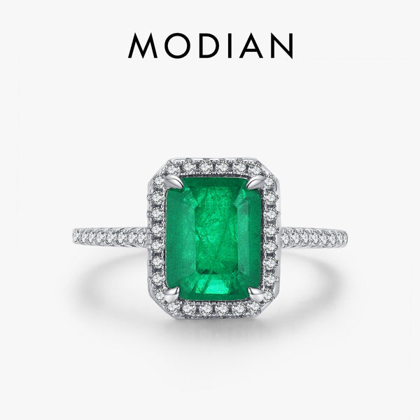 Sterling Silver Rectangle Cut Emerald Ring