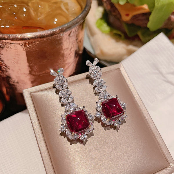 925 Sterling Silver Ruby Diamond Jewelry Set for Women