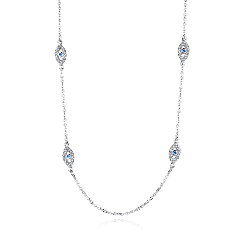 Sterling Silver Blue Zircon Evil Eye Necklace and Earrings Set for Women