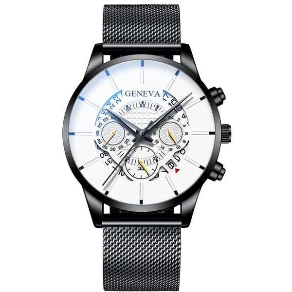 2021 Fashion Mens Watch Quartz Classic Black Wristwatch Steel Belt Luxury Calendar Business Watch Herren Uhren Gifts for Men