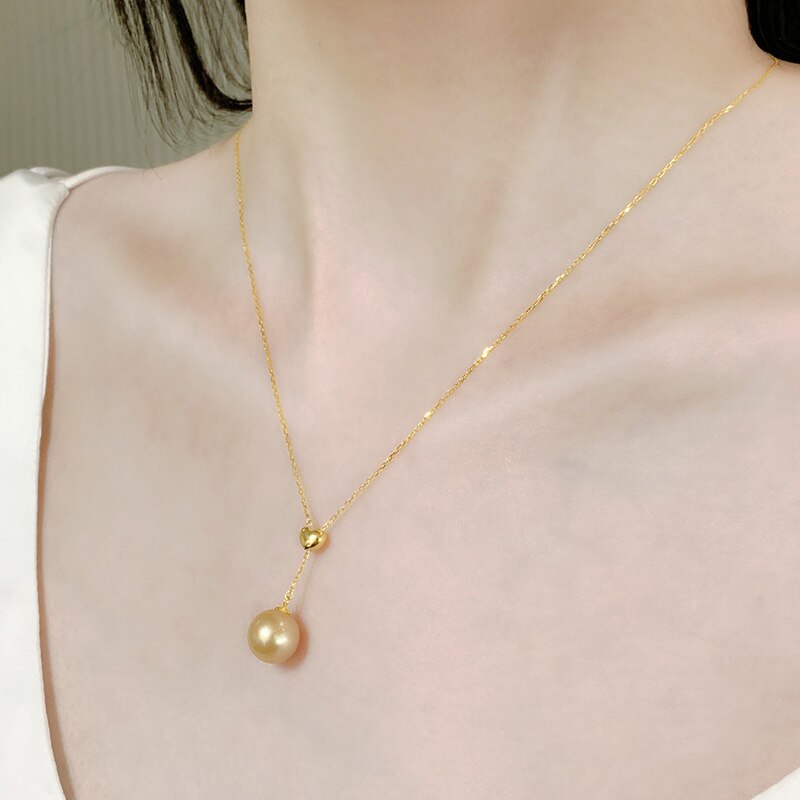 18K Gold Natural South Sea Pearl Pendant Necklace for Women