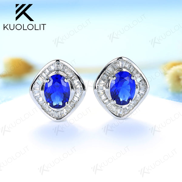 925 Sterling Silver Oval Sapphire Stud Earrings for Women