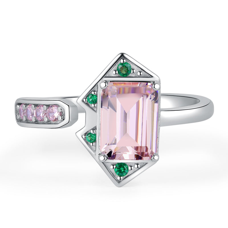 925 Sterling Silver 2.8ct Pink Gemstone Geometric Cocktail Ring for Woman