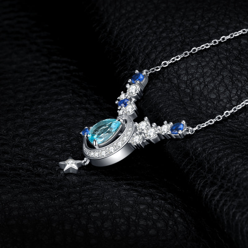 Sterling Silver Sky Blue Topaz and Sapphire Pendant Necklace for Woman