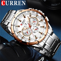 Stainless Steel Chronograph Waterproof Wristwatch for Men