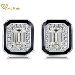 925 Sterling Silver Lab Sapphire Emerald Cut Earrings