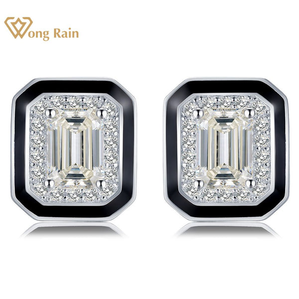 925 Sterling Silver Lab Sapphire Emerald Cut Earrings