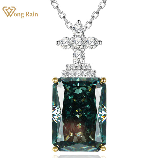 Wong Rain Vintage 925 Sterling Silver Crushed Ice Cut 13*18 MM Peridot Emerald Gemstone Necklace Pendant Fine Jewelry Wholesale