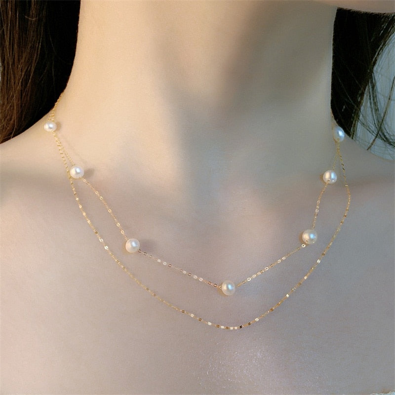 Real 18K Gold Natural Pearl Pendant Necklace for Women