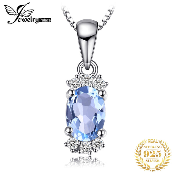 925 Sterling Silver Oval Sky Blue Topaz Pendant Necklace for Women