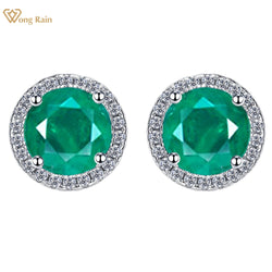 Sterling Silver Round Emerald Paraiba Tourmaline Stud Earrings for Women