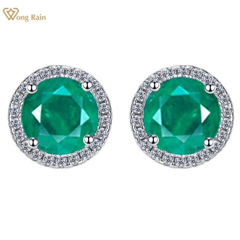 Sterling Silver Round Emerald Paraiba Tourmaline Stud Earrings for Women