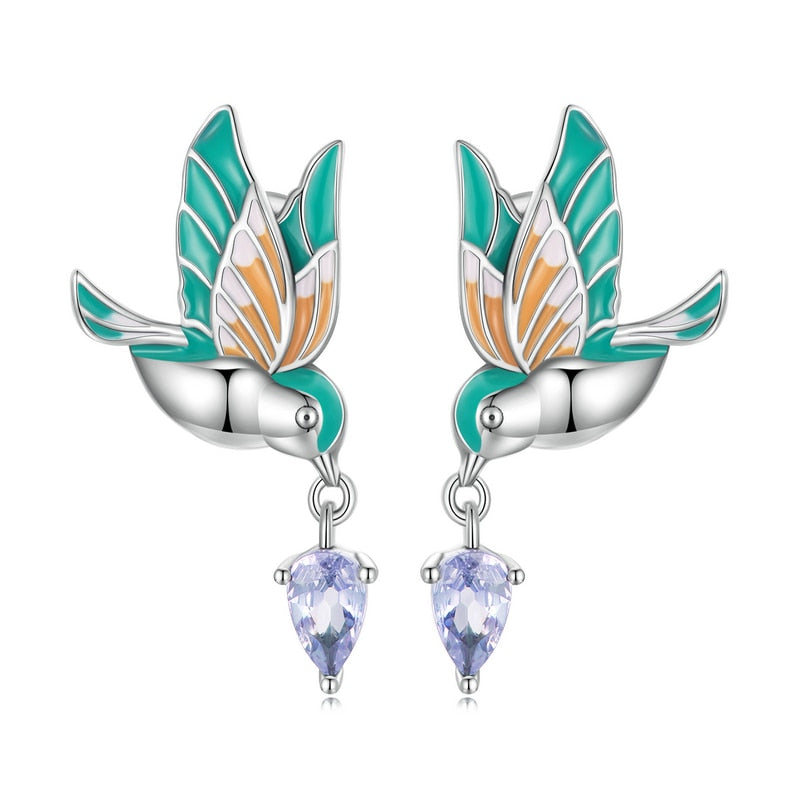 925 Sterling Silver Kingfisher Stud Earrings for Women