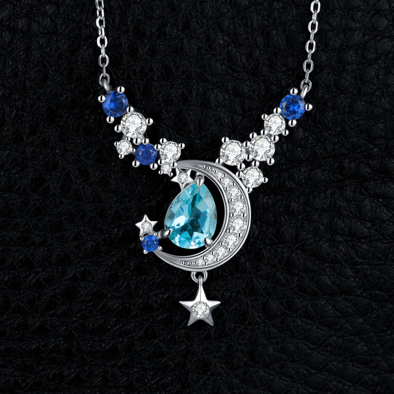 Sterling Silver Sky Blue Topaz and Sapphire Pendant Necklace for Woman