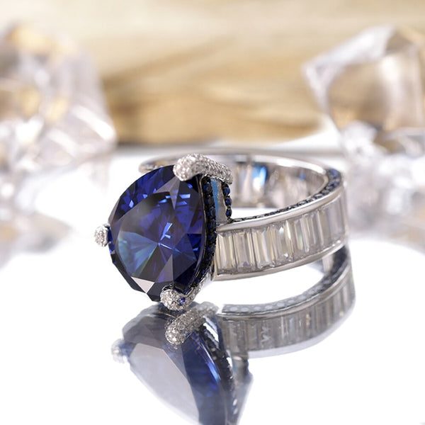 Wong Rain Vintage 100% 925 Sterling Silver Pear Cut Lab Sapphire High Carbon Diamonds Ring Gemstones Fine Jewelry Wholesale