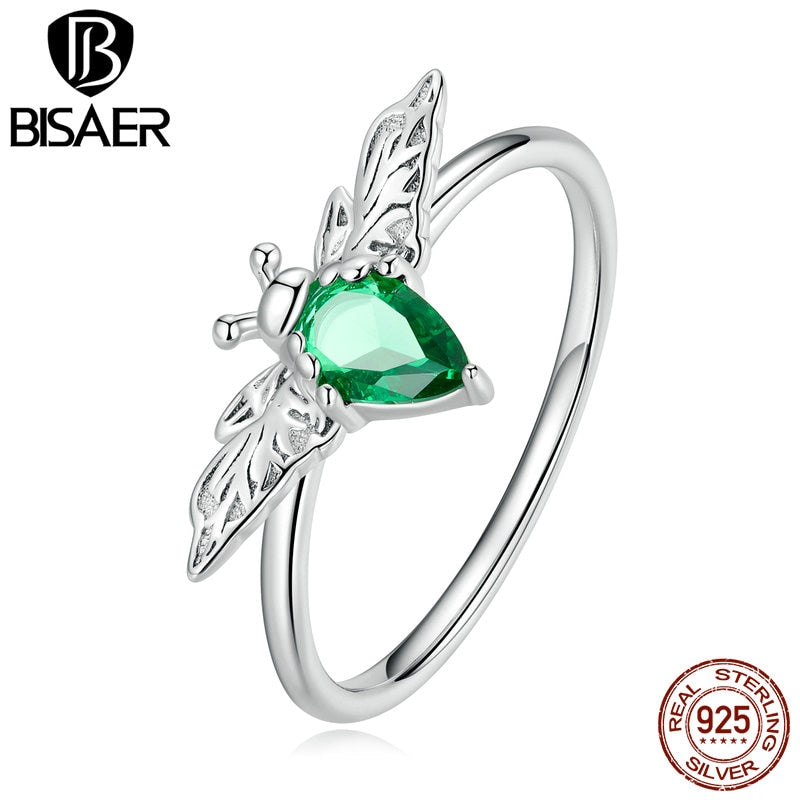 925 Sterling Silver Emerald Zircon Bee Ring for Women