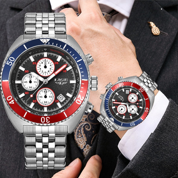 Stainless Steel Quartz Chronograph Wristwatch for Men