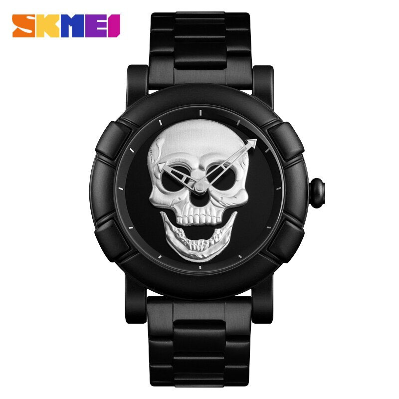 SKMEI Cool Sport Mens Watches Luxury Skull Watch Men 3Bar Waterproof Quartz Wristwatches Stainless steel strap Relogio Masculino