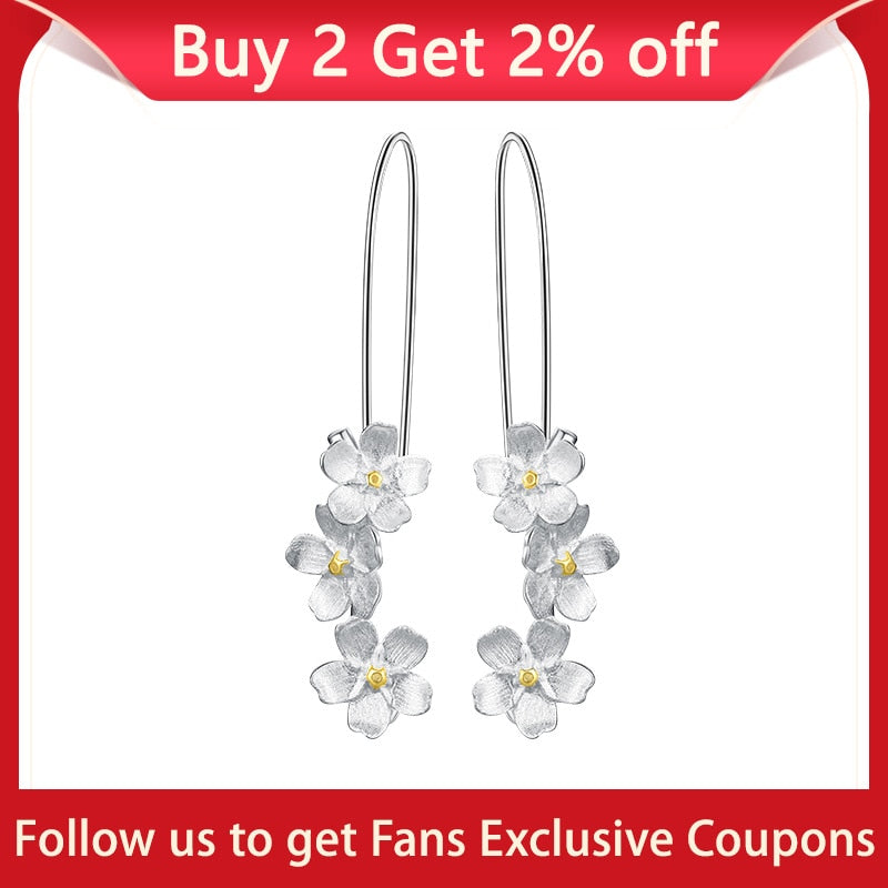 925 Sterling Silver Forget-me-not Flower Dangle Earrings for Women