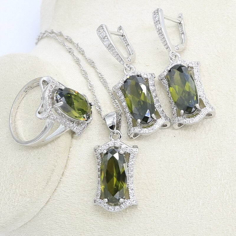 925 Silver Green Peridot Jewelry Set for Women