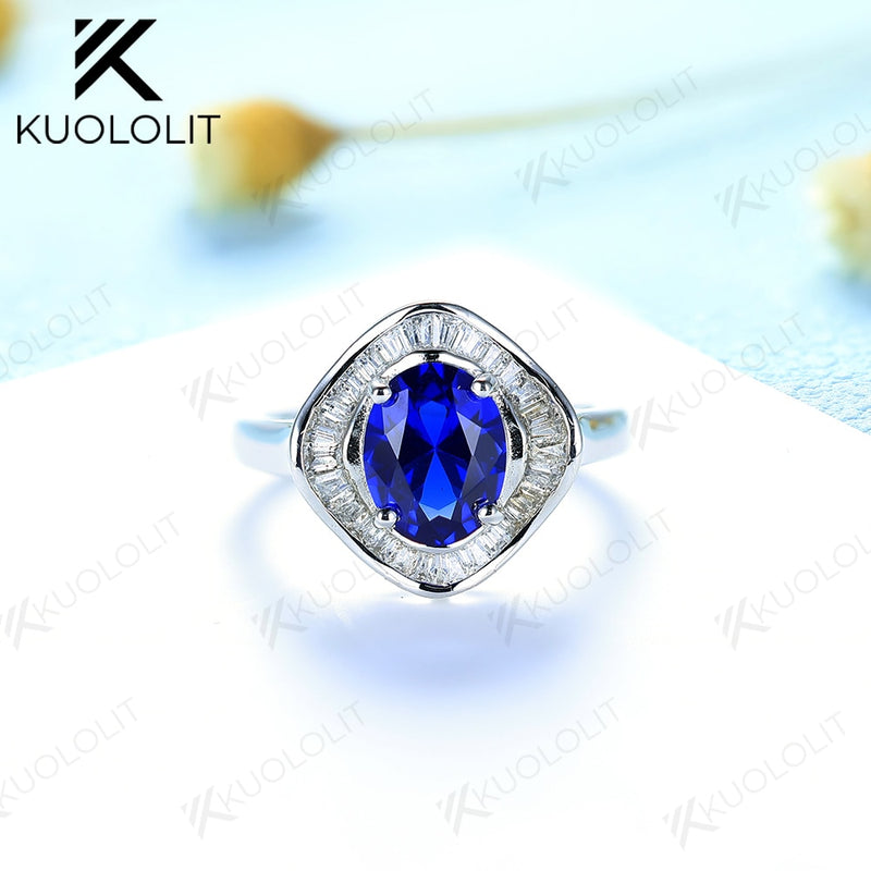 Sterling Silver Oval Sapphire Ring for Women