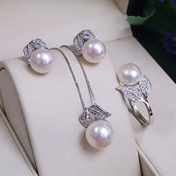 925 Sterling Silver White Freshwater Pearl Jewelry Set for Women