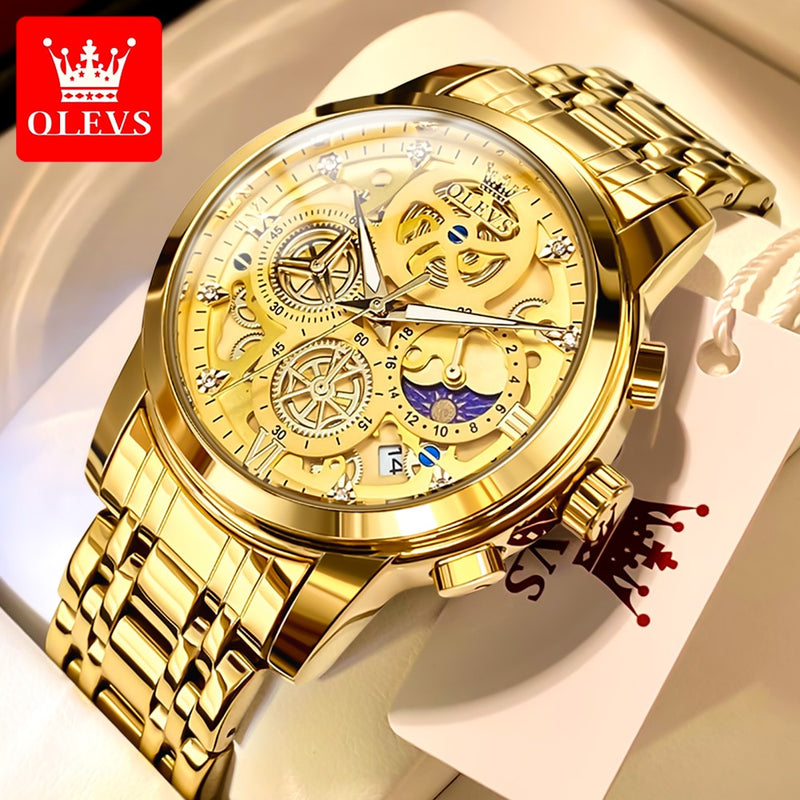 Gold Skeleton Quartz Watch for Men