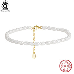 925 Sterling Silver Natural Rice Pearls Anklets for Women