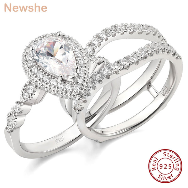 Sterling Silver Pear Cut Zircon Engagement Ring Enhancer for Women