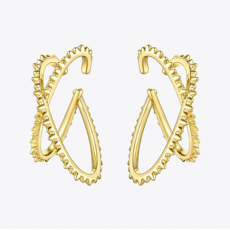 Gold Punk Spike X Shape Ear Cuff Clip On Earrings for Women