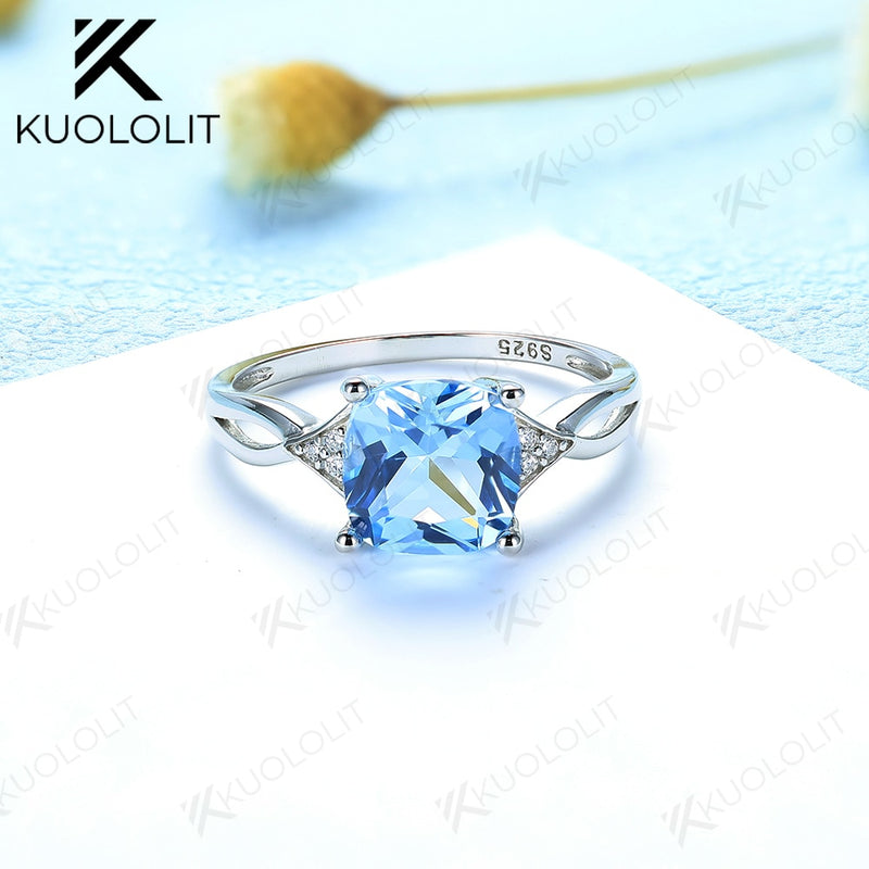 Sterling Silver Cushion Aquamarine Rings for Women