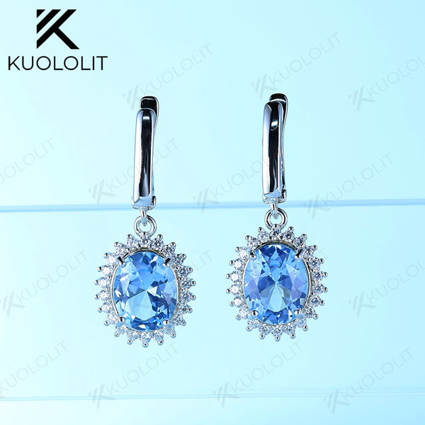 925 Sterling Silver Blue Topaz Oval Gemstone Clip Earrings for Women