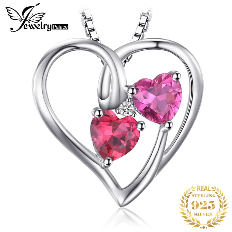 925 Sterling Silver Created Ruby Pink Sapphire Heart Pendant for Woman