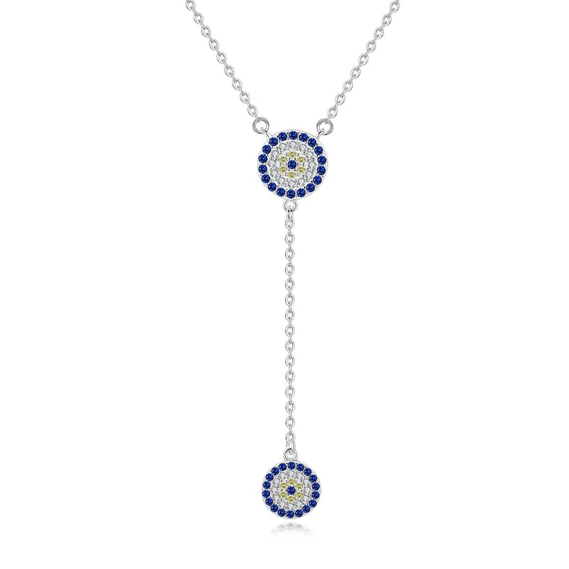 Sterling Silver Blue Zircon Evil Eye Necklace and Earrings Set for Women