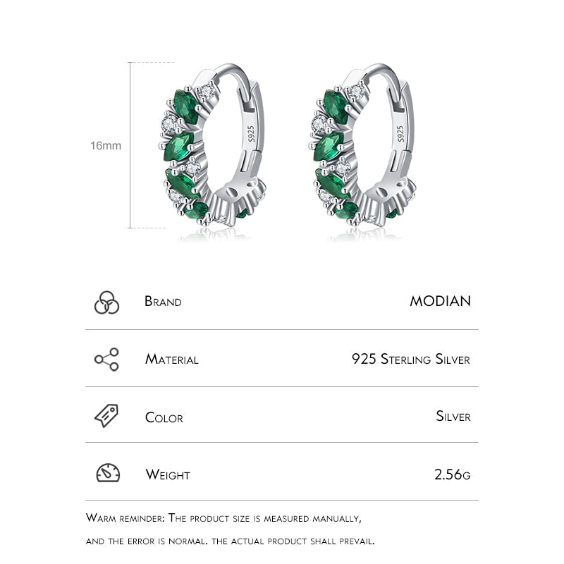 Sterling Silver Green and Clear Rhombus Zirconia Hoop Earrings for Women