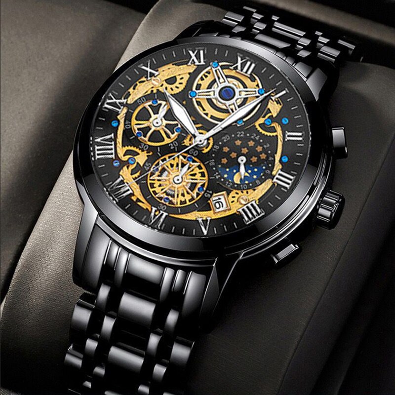 Stainless Steel Quartz Watch with Date Chronograph for Men