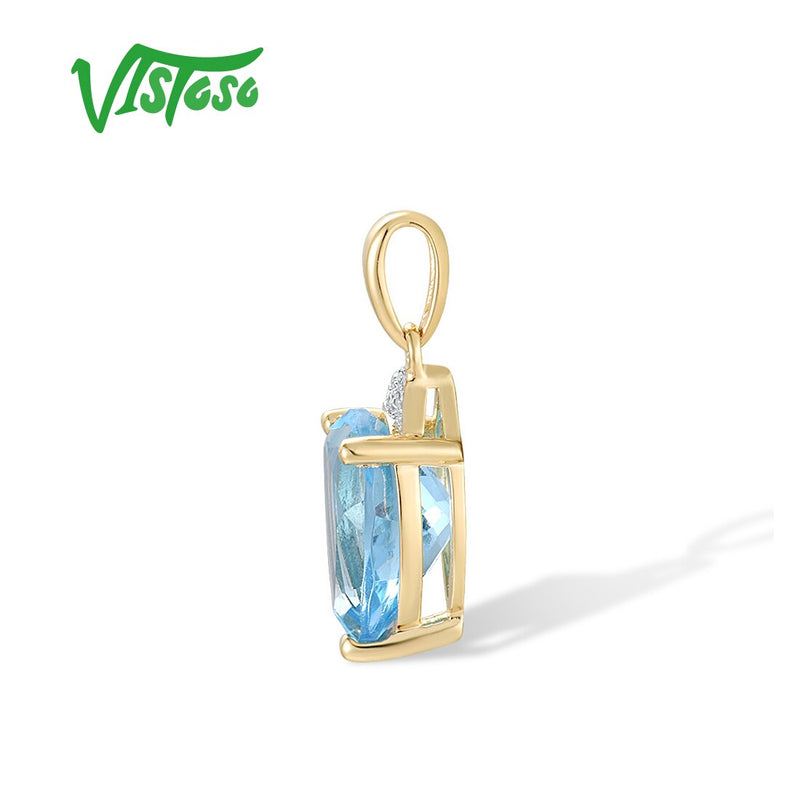 14K Yellow Gold Swiss Blue Topaz Pendant for Women