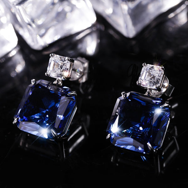Wong Rain Luxury 100% 925 Sterling Silver Lab Sapphire Gemstone High Carbon Diamonds Drop Dangle Earrings Fine Jewelry Wholesale
